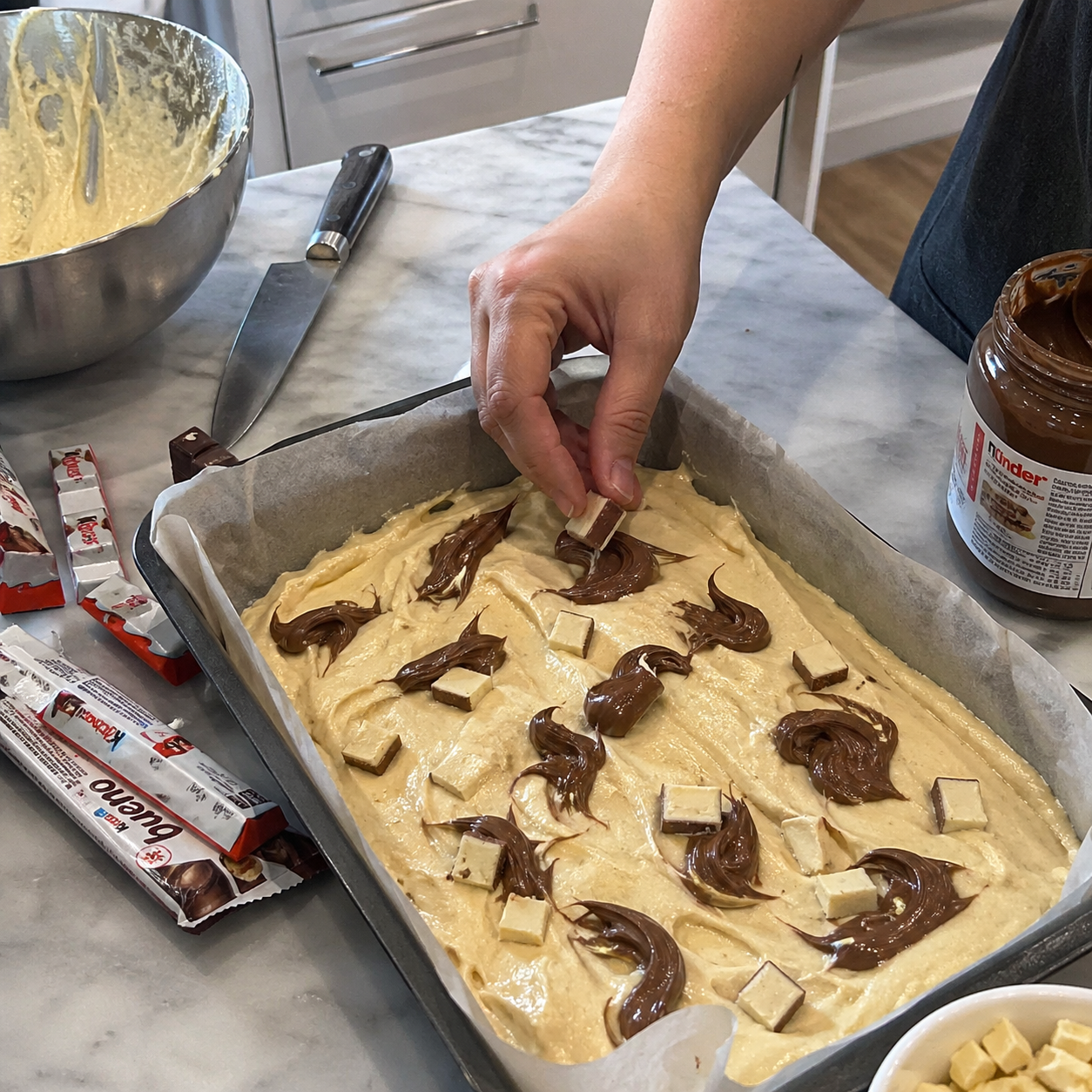 Blondie aux Kinder et chocolat blanc