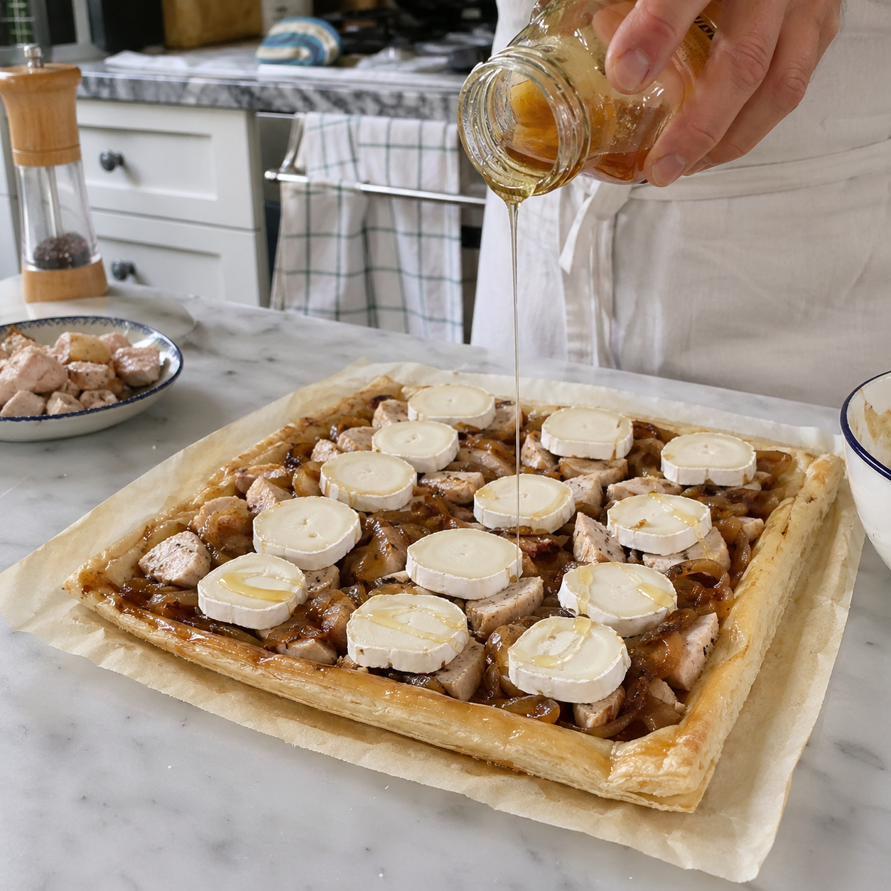 Tarte poulet chèvre miel