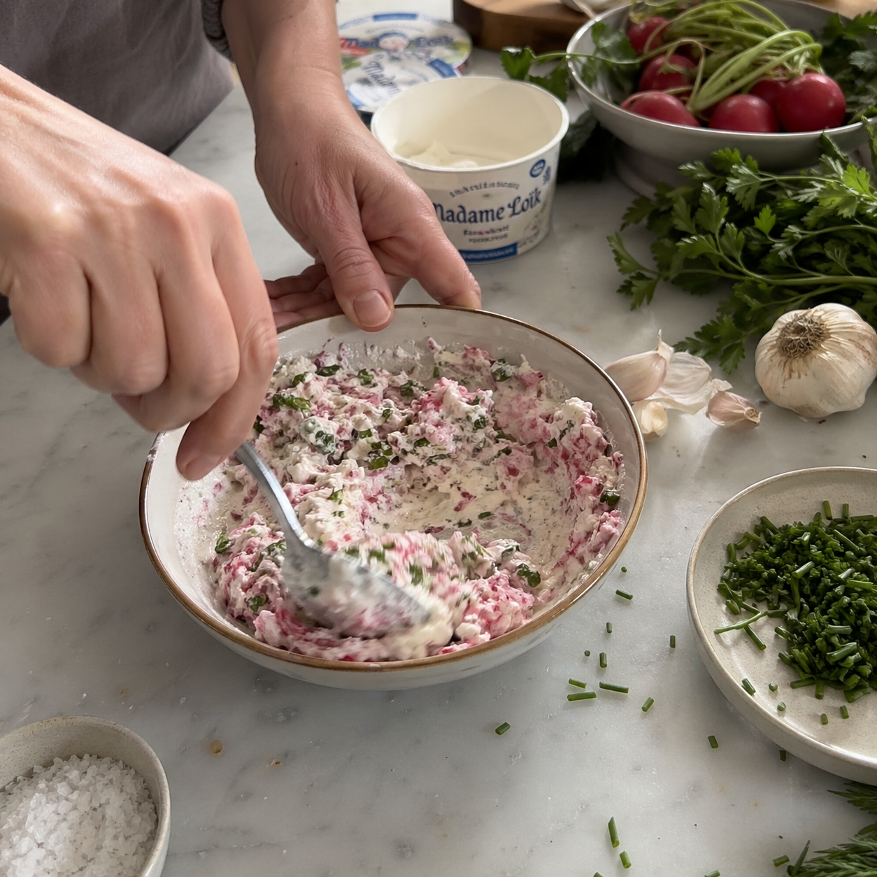 Tartinade de radis à la ciboulette
