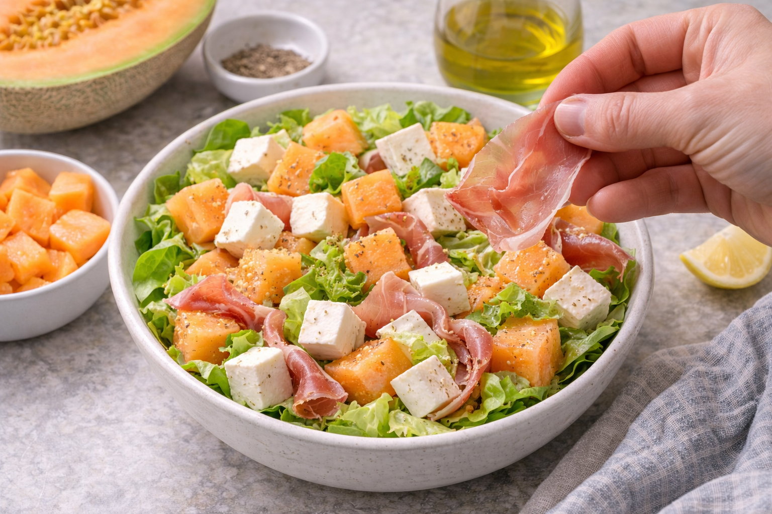 salade melon feta et jambon