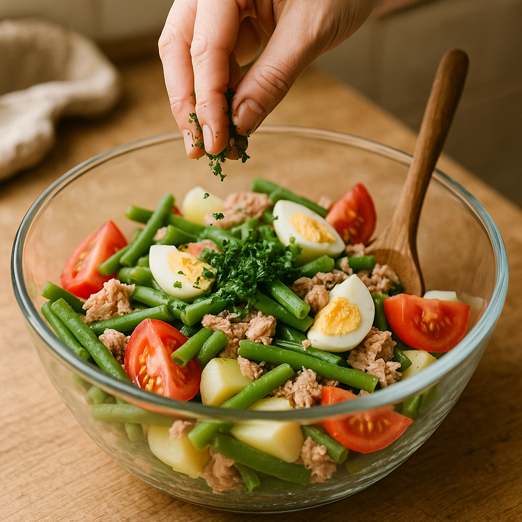 Salade d’haricots verts, tomates et thon