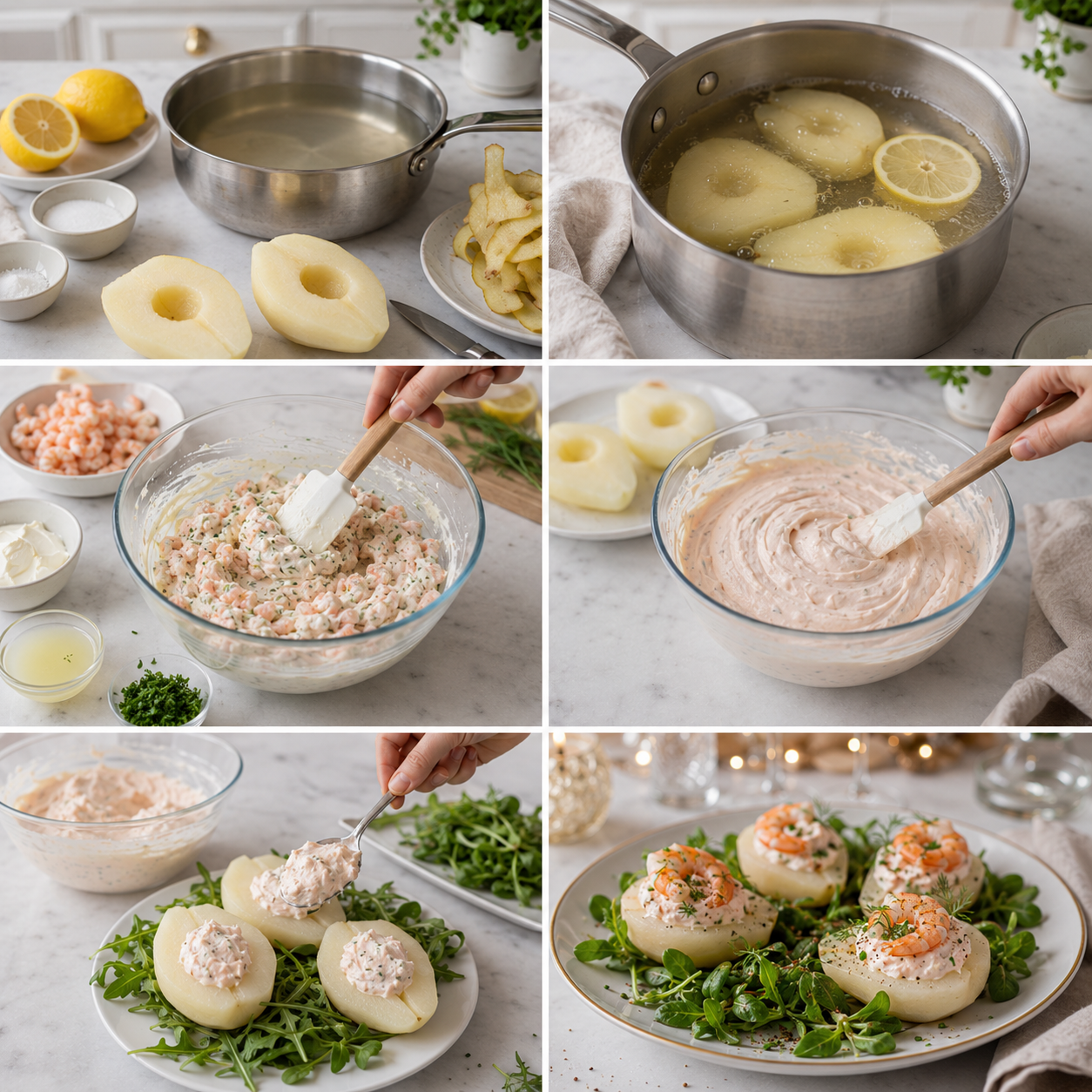 Mousse aux Crevettes sur Poires Pochées