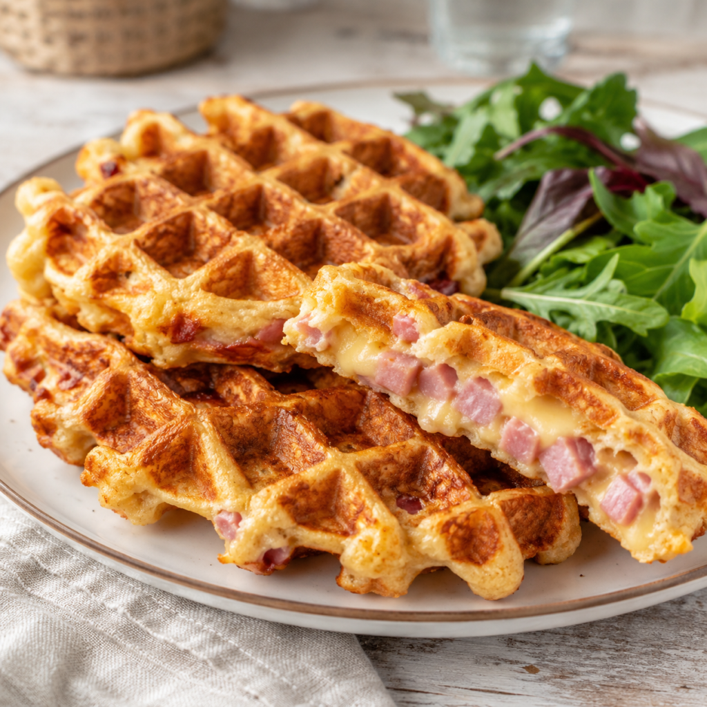 Gaufres Croustillantes au Jambon et au Fromage