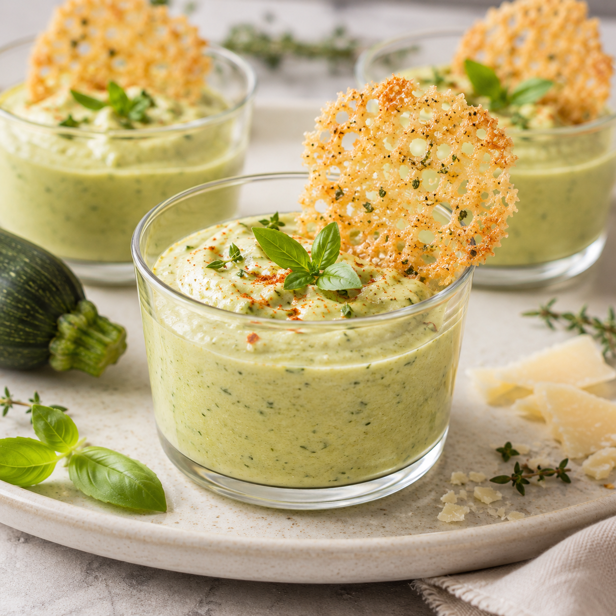 Crème de courgette et tuiles de parmesan