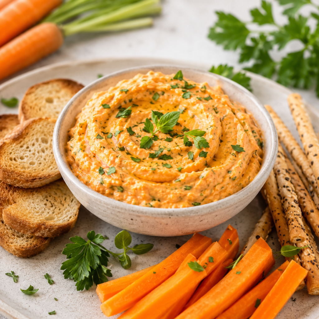 Tartinade aux carottes, fromage frais et herbes
