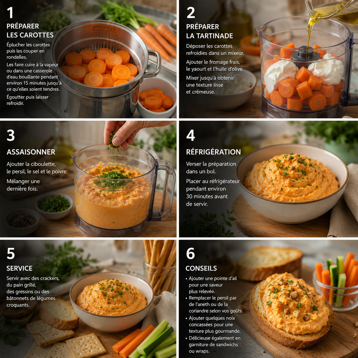 Tartinade aux carottes, fromage frais et herbes