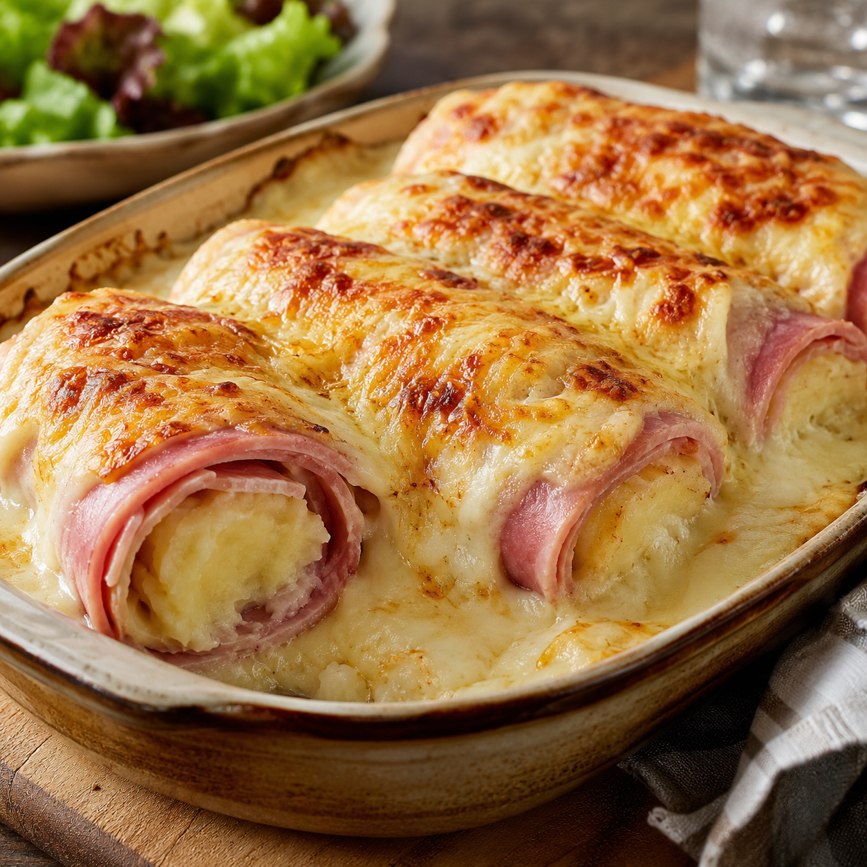 Jambon roulé à la purée et à la béchamel