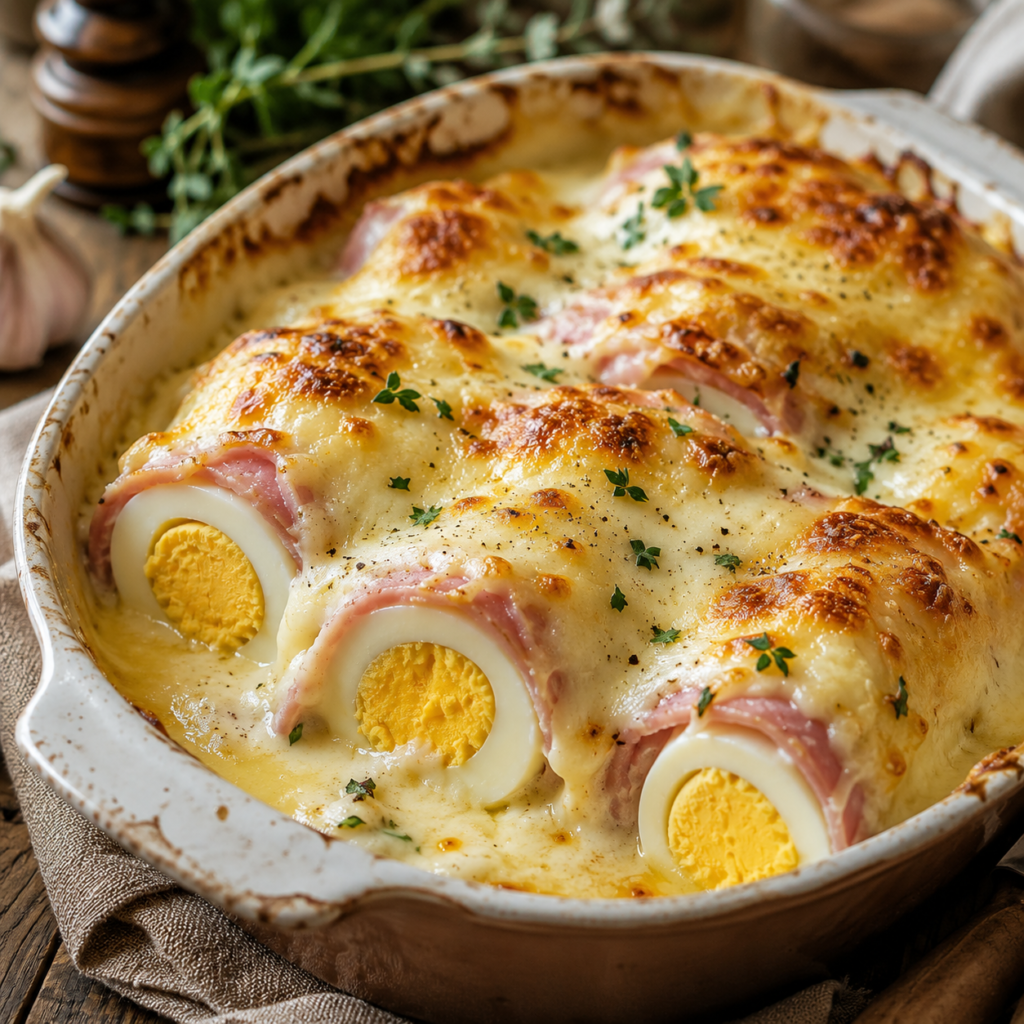 Œufs Durs au Jambon & Béchamel Gratinée