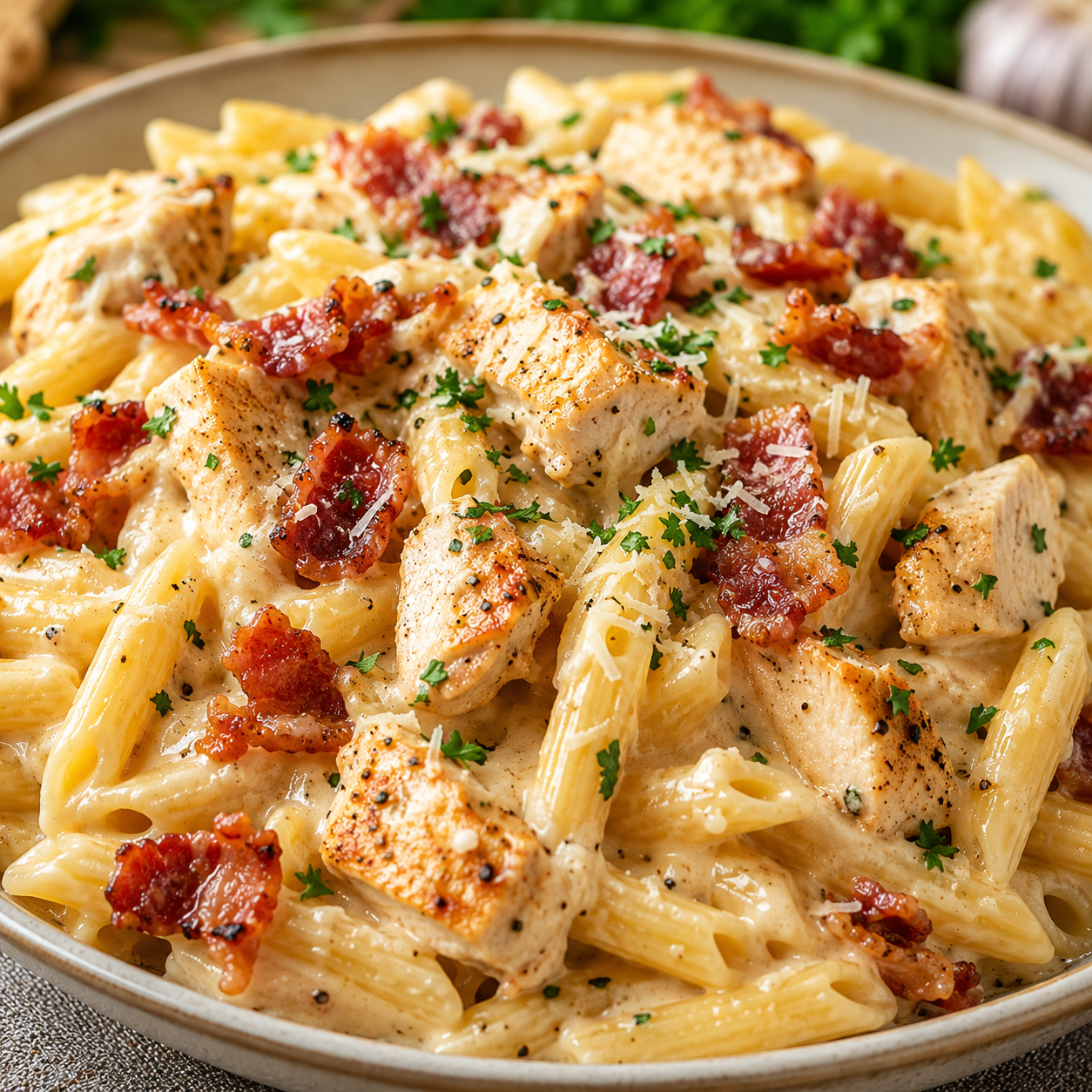 Pâtes Crémeuses au Poulet et Bacon