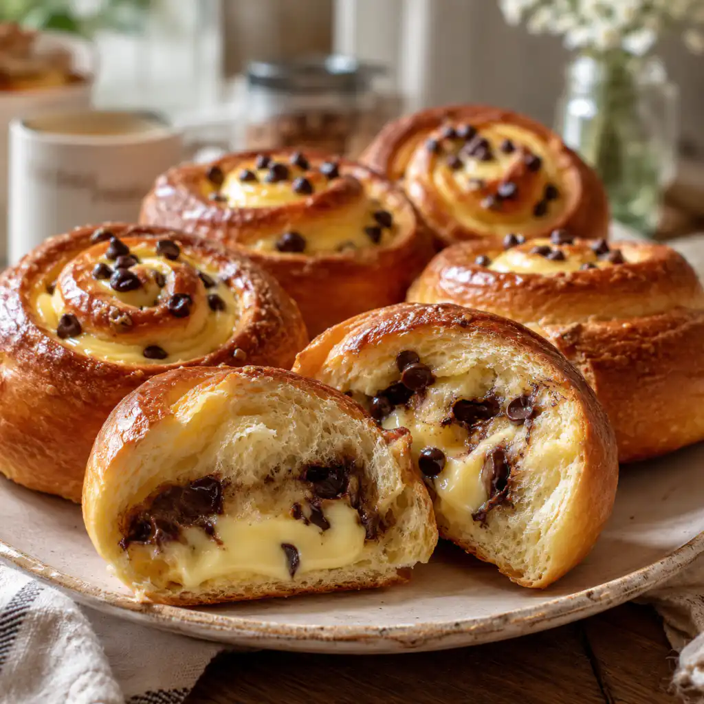 Escargots briochés à la crème pâtissière et pépites de chocolat