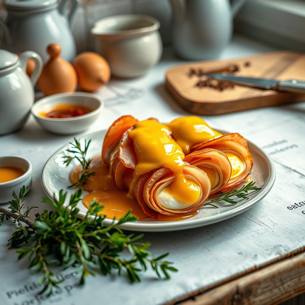 Roulés de Jambon Farcis aux Œufs Crémeux et Sauce Fondante