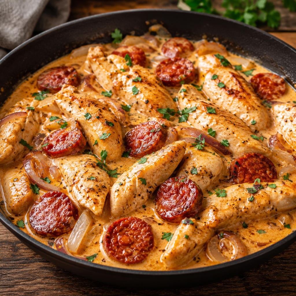 Aiguillettes de Poulet à la Crème Fraîche et au Chorizo