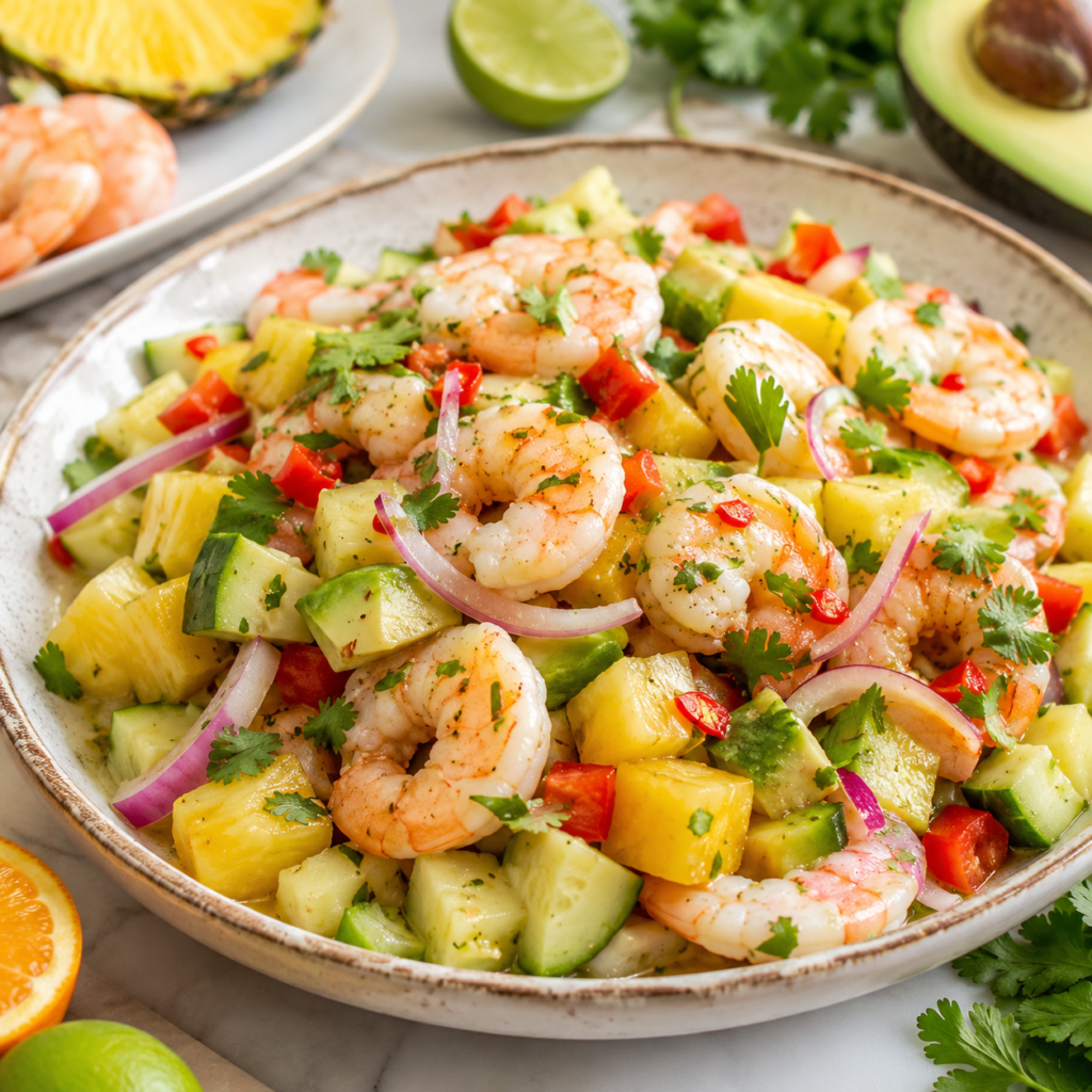 Salade Tropicale de Crevettes à l’Ananas et à la Coriandre