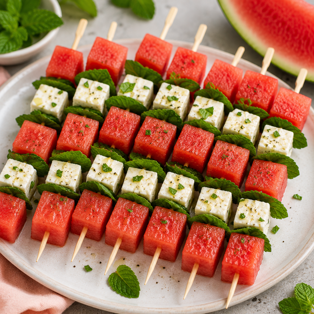 Brochettes Pastèque Fêta et Menthe