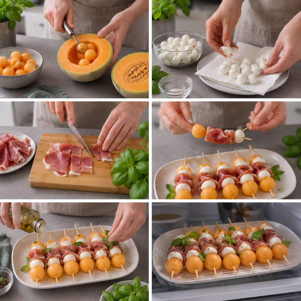 Brochettes Melon Jambon Cru et Mozzarella