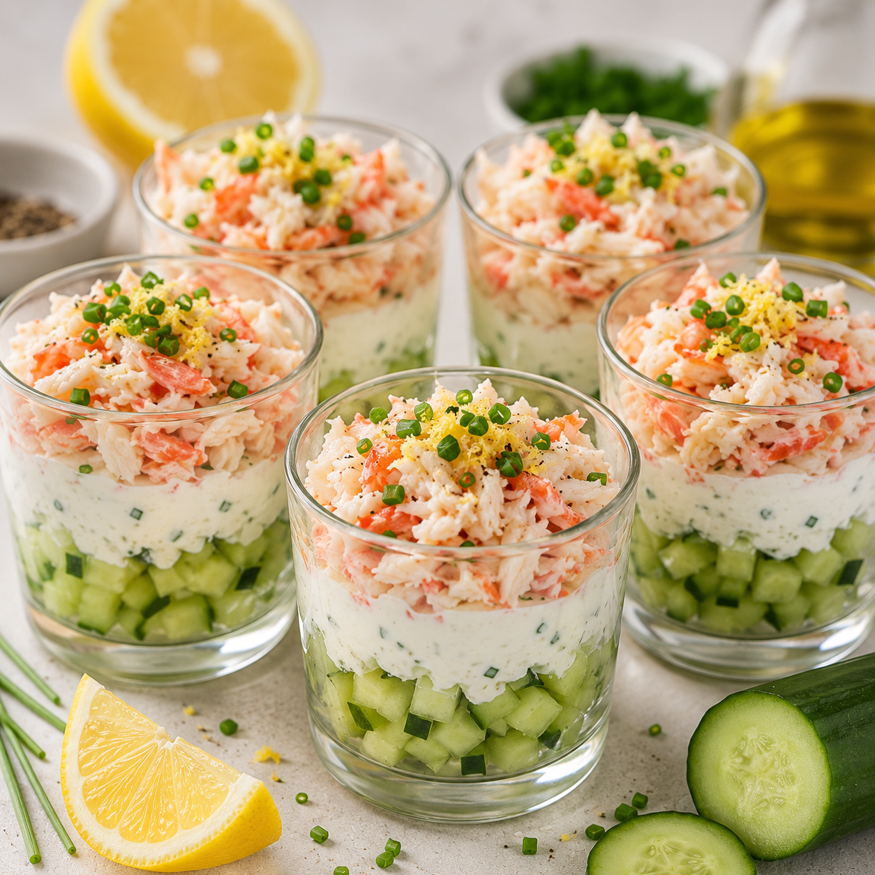Verrines Concombre Crabe Fromage Frais