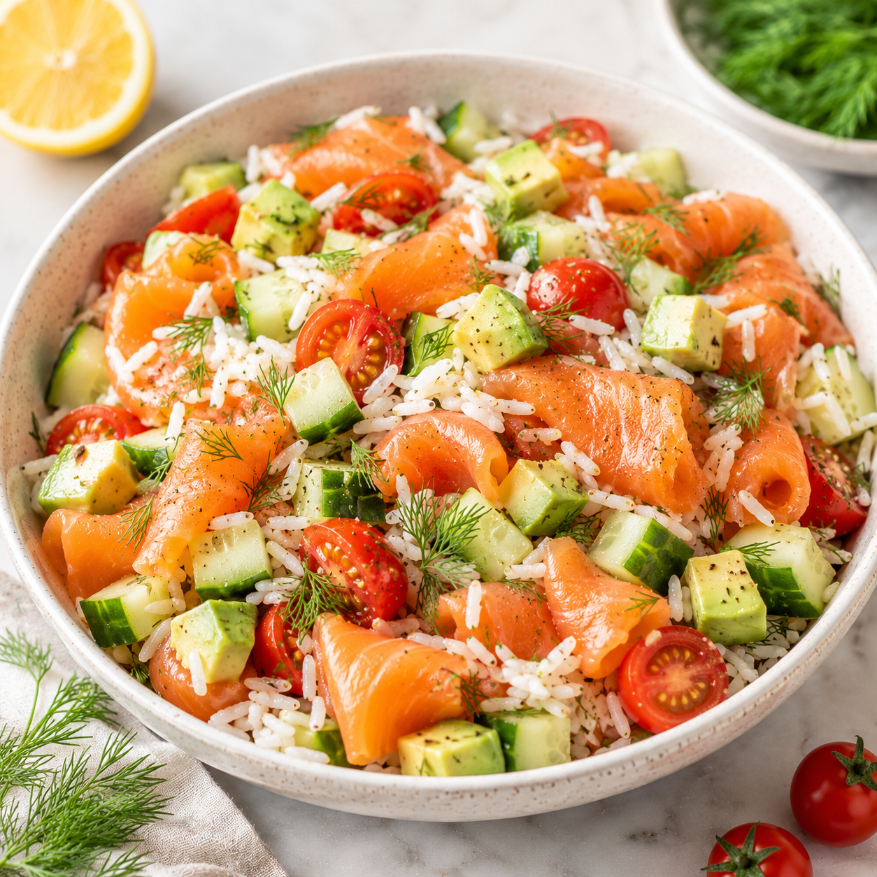 Salade de Riz au Saumon Fumé