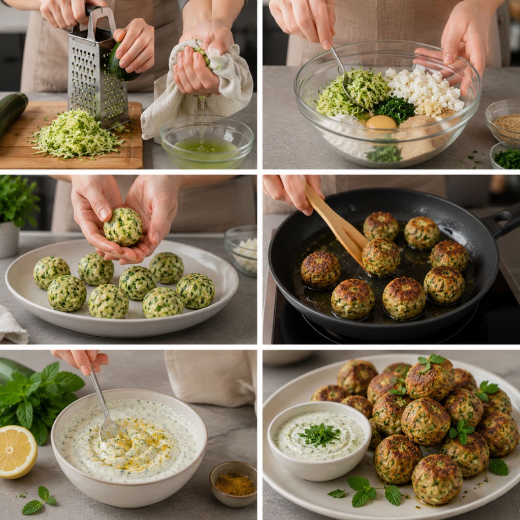 Boulettes de Courgettes et Feta à la Sauce Curry-Menthe