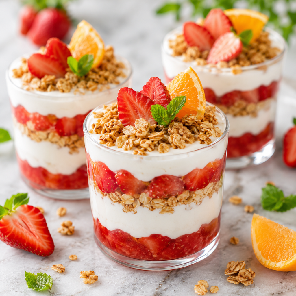 Parfaits au Yaourt et Granola avec Compote Fraise-Orange