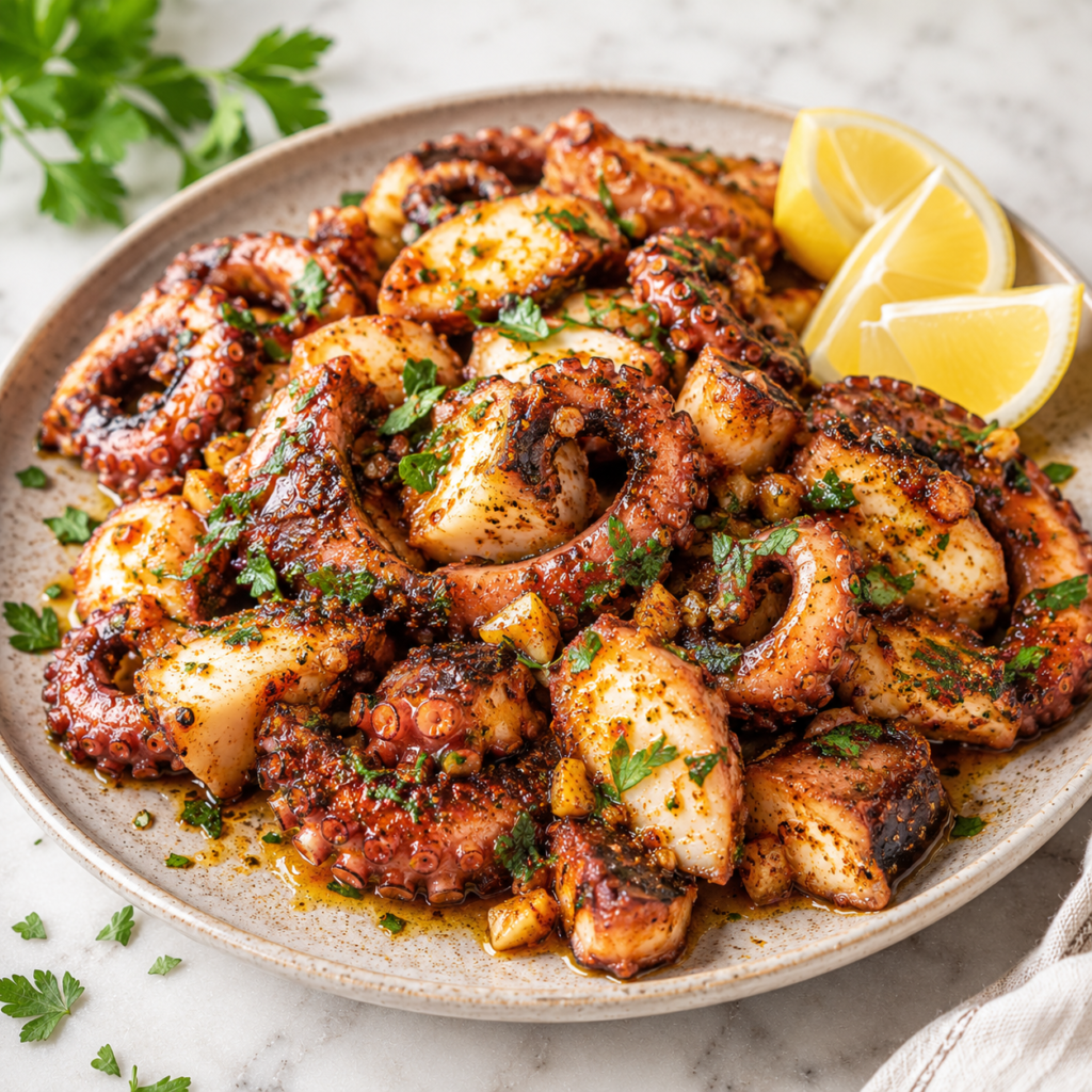 Poulpe Sauté à l’Ail et aux Épices