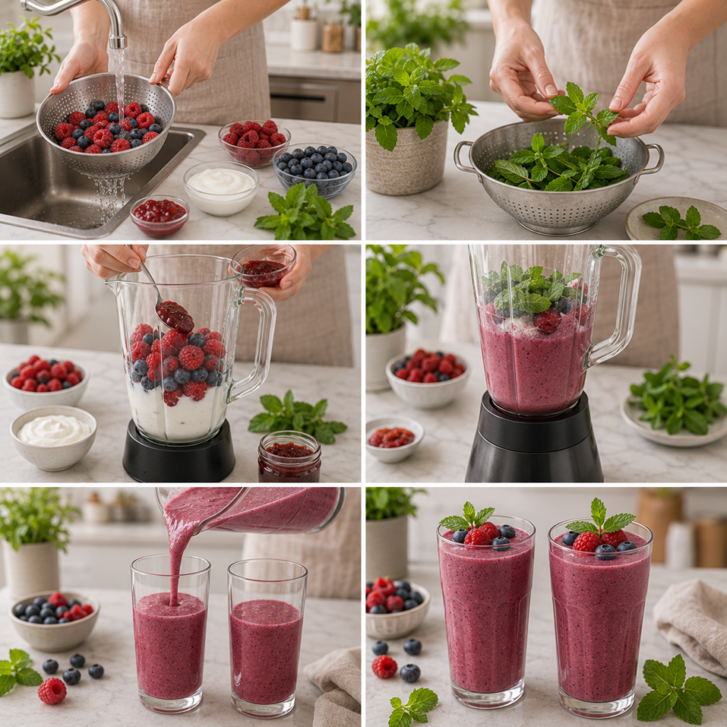 Smoothie Fruits Rouges Menthe et Yaourt Grec