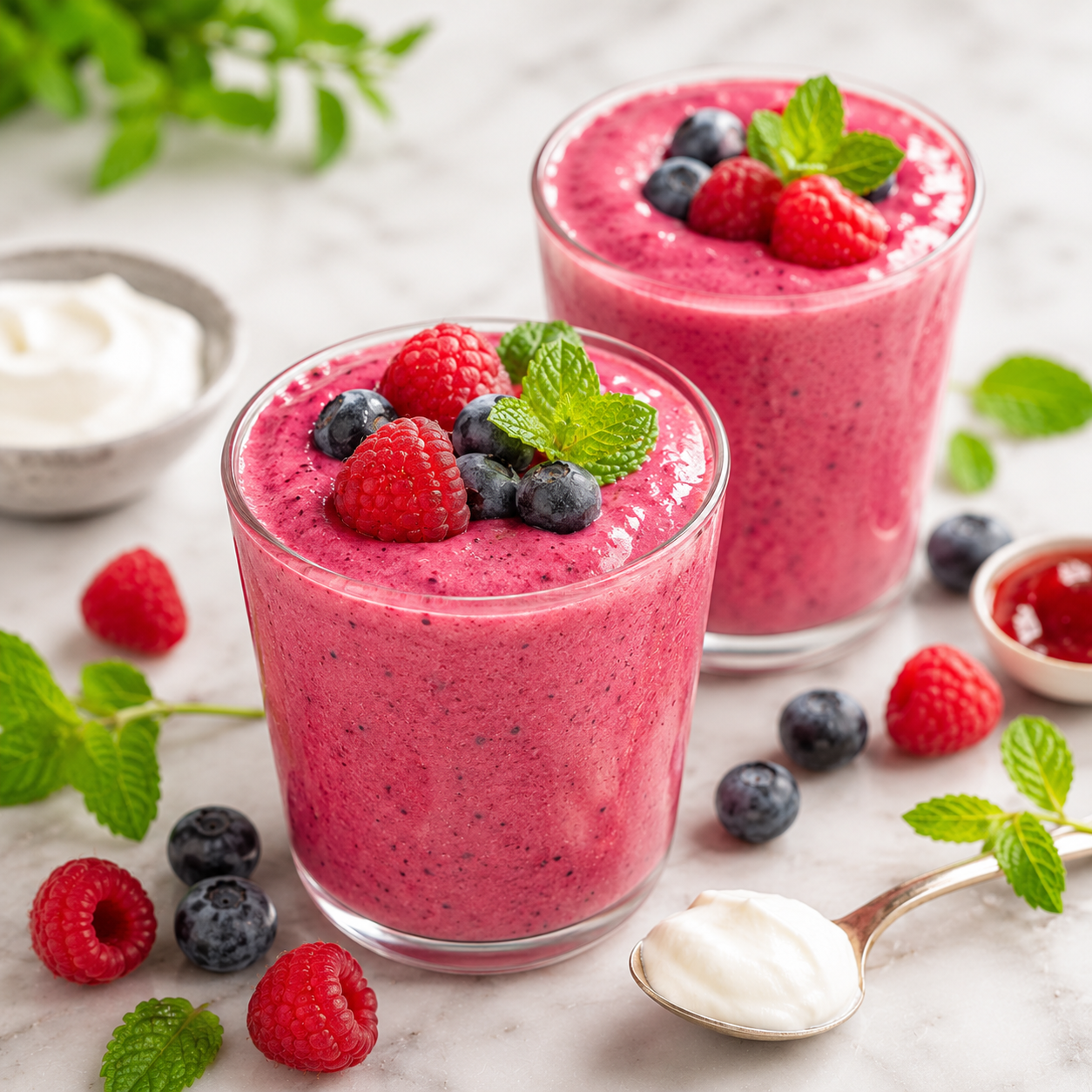 Smoothie Fruits Rouges Menthe et Yaourt Grec
