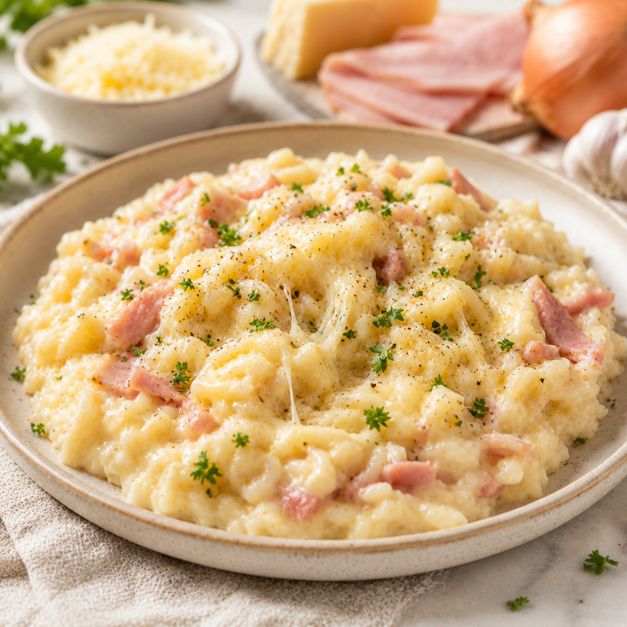 Riz Crémeux au Fromage et Jambon