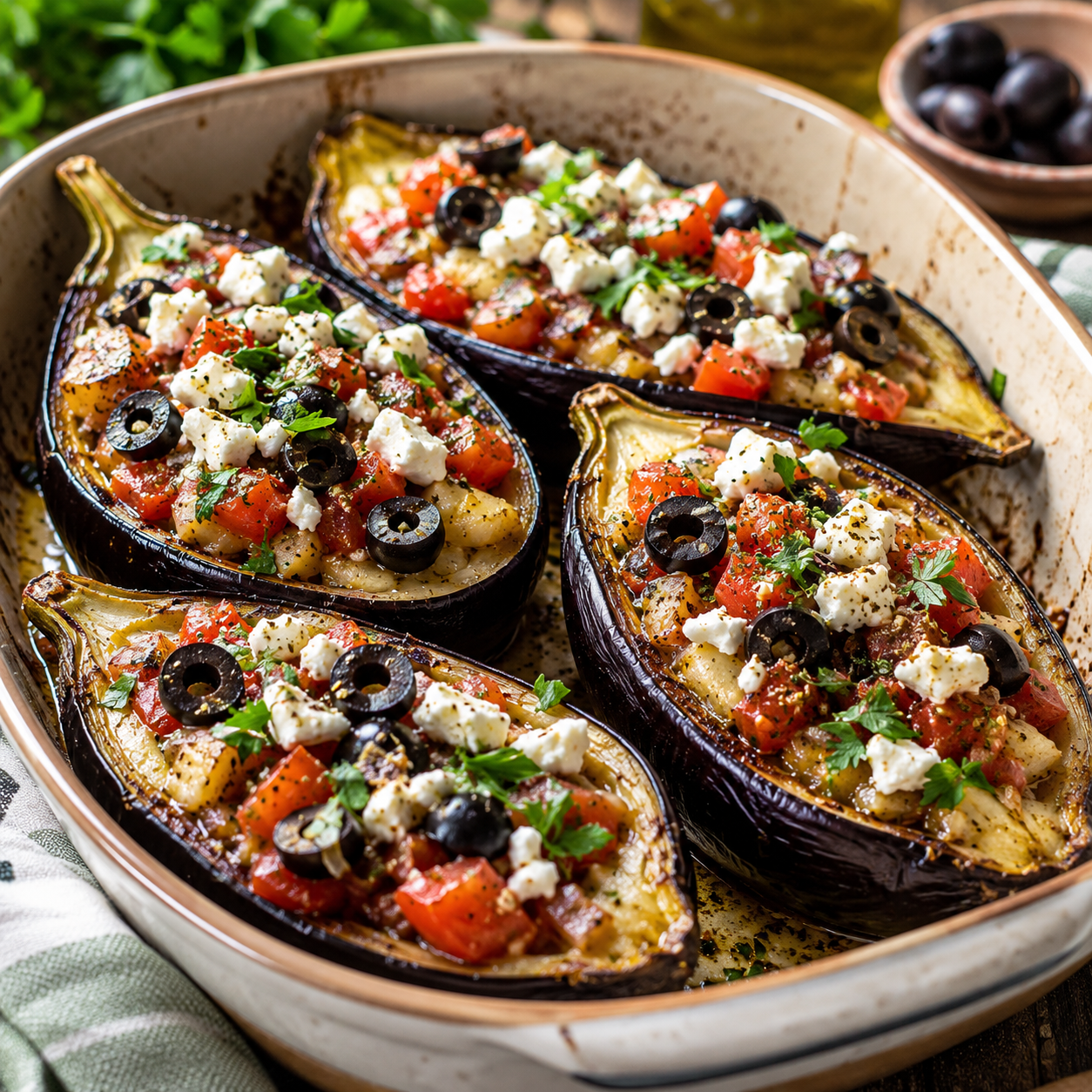 Aubergines Farcies à la Grecque