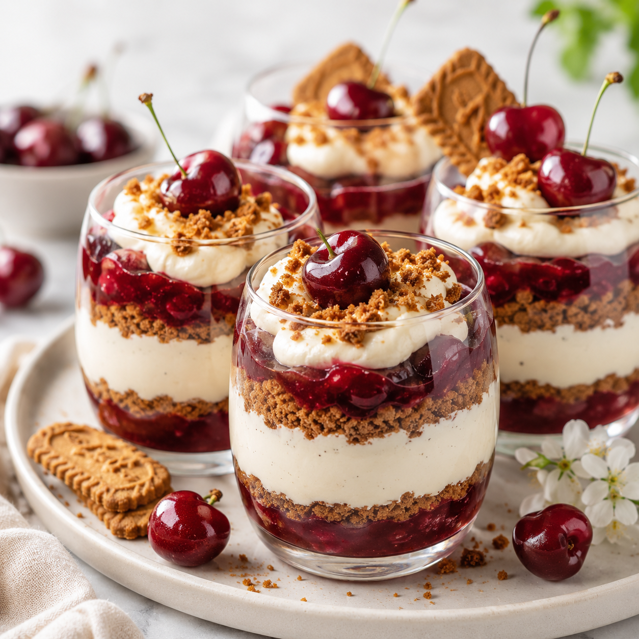 Verrines Gourmandes aux Cerises, Crème Vanillée et Spéculoos