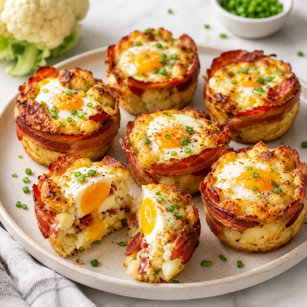 Muffins de Chou-Fleur au Bacon et Œufs