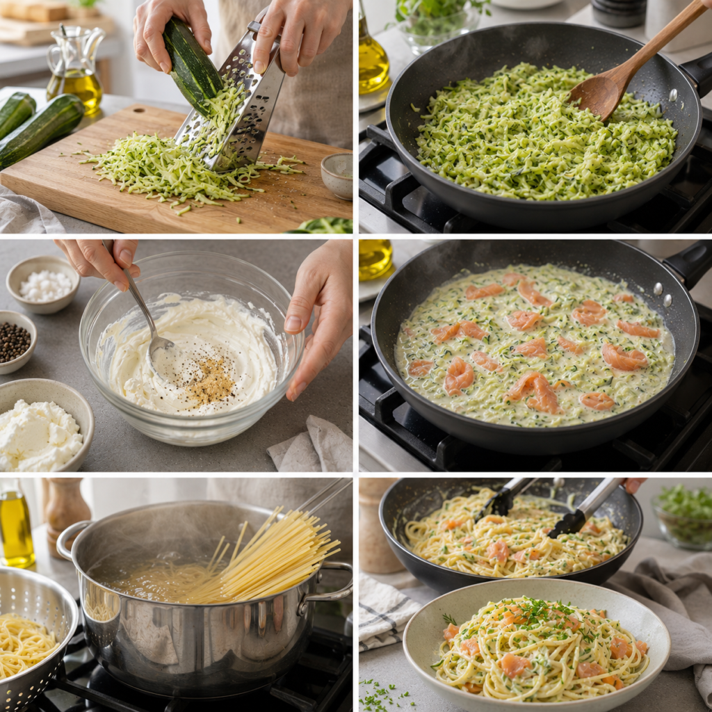 Spaghettis aux Courgettes Saumon Fumé et Crème de Chèvre