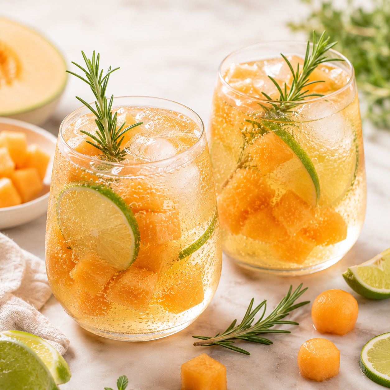 Spritz Pétillant au Melon Romarin et Citron Vert