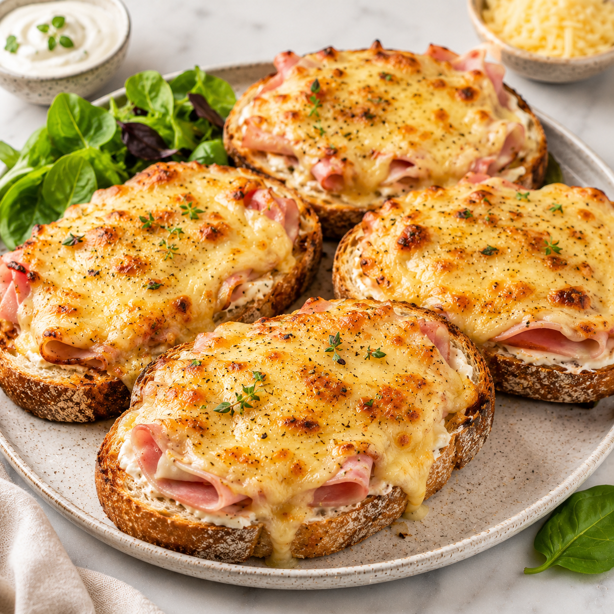 Tartines Gratinées au Jambon et Fromage à la Crème Fraîche