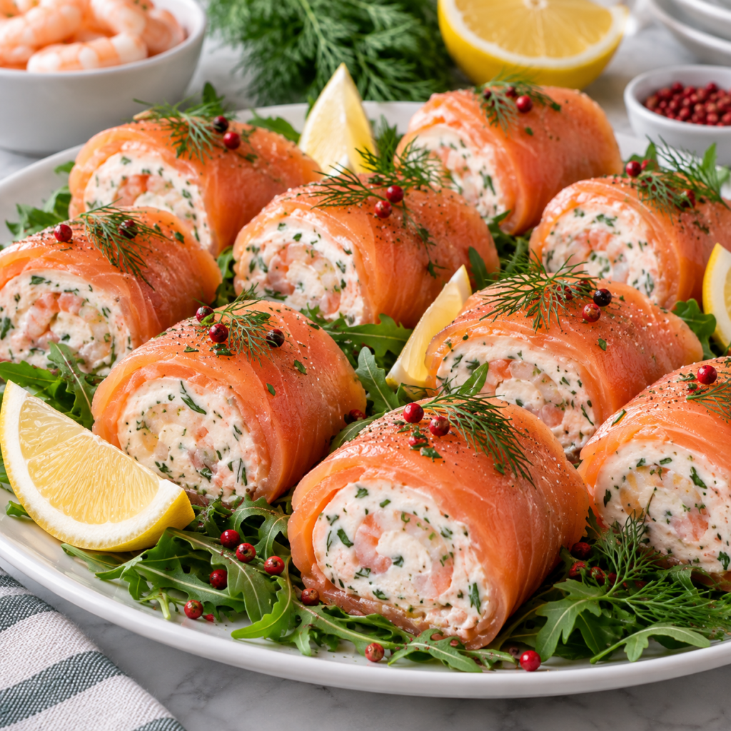 Roulés de saumon fumé à la mousse de crevettes