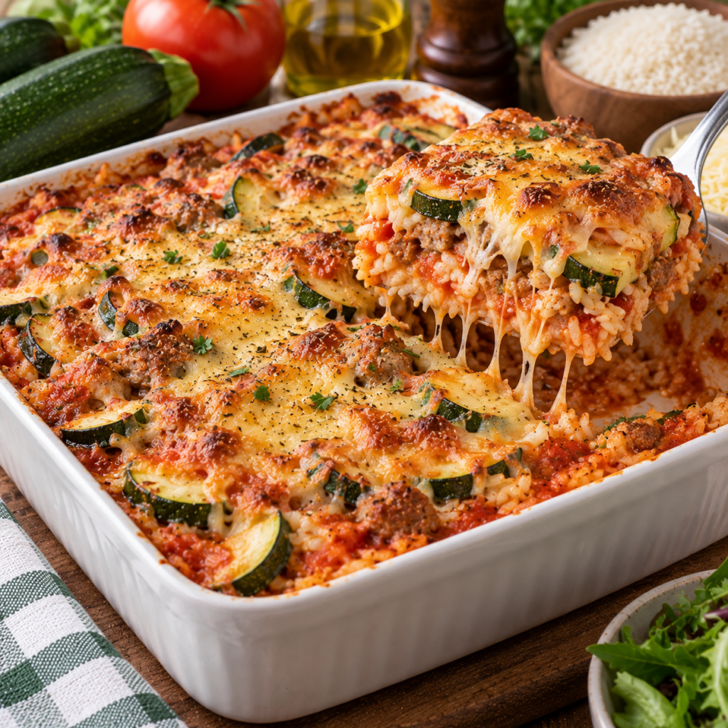 Gratin de courgettes riz et saucisses
