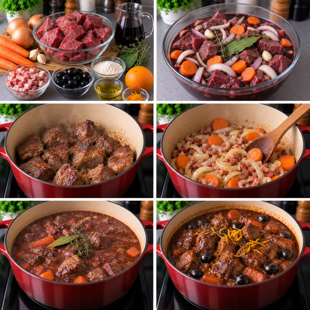 Daube provençale au vin rouge et aux olives