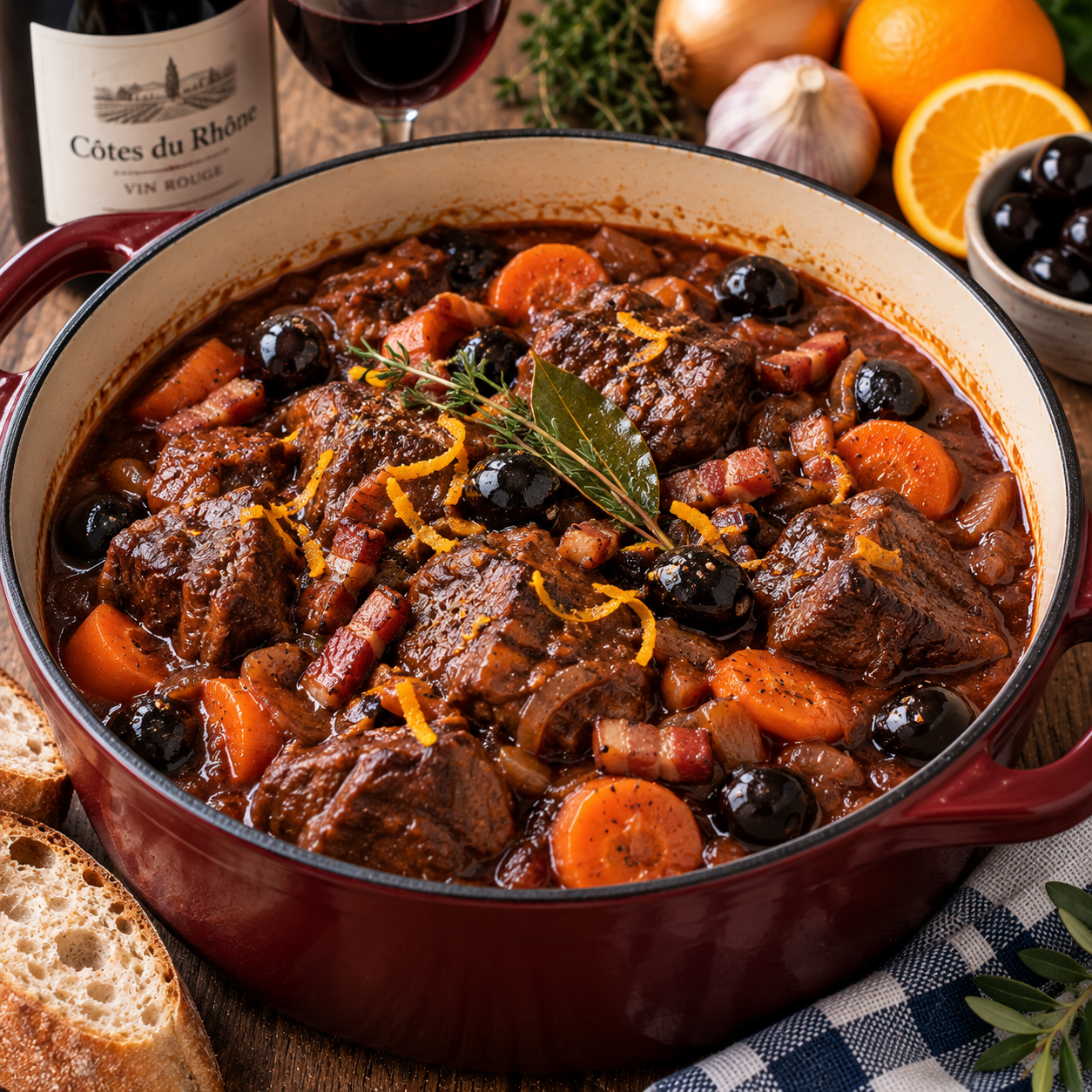 Daube provençale au vin rouge et aux olives