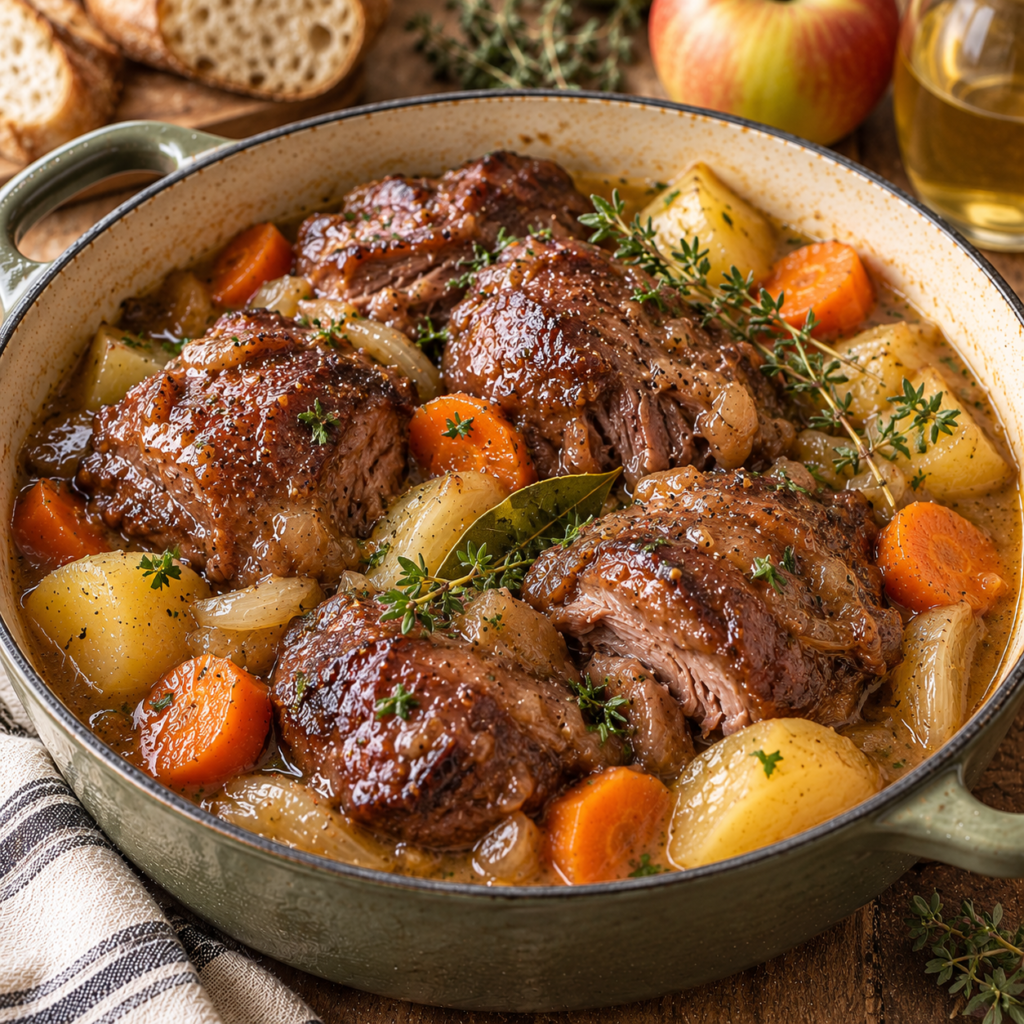 Joues de porc fondantes au cidre normand