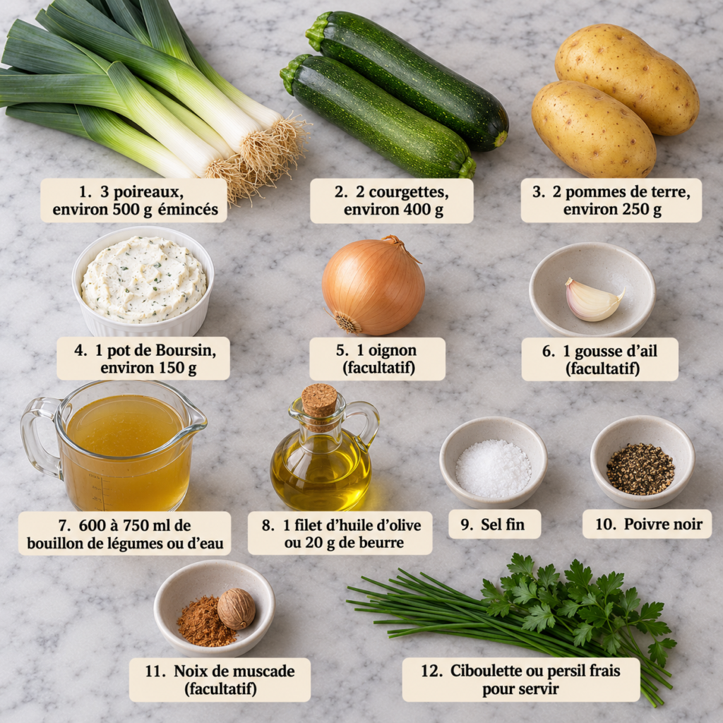 Soupe de poireaux au Boursin et courgettes