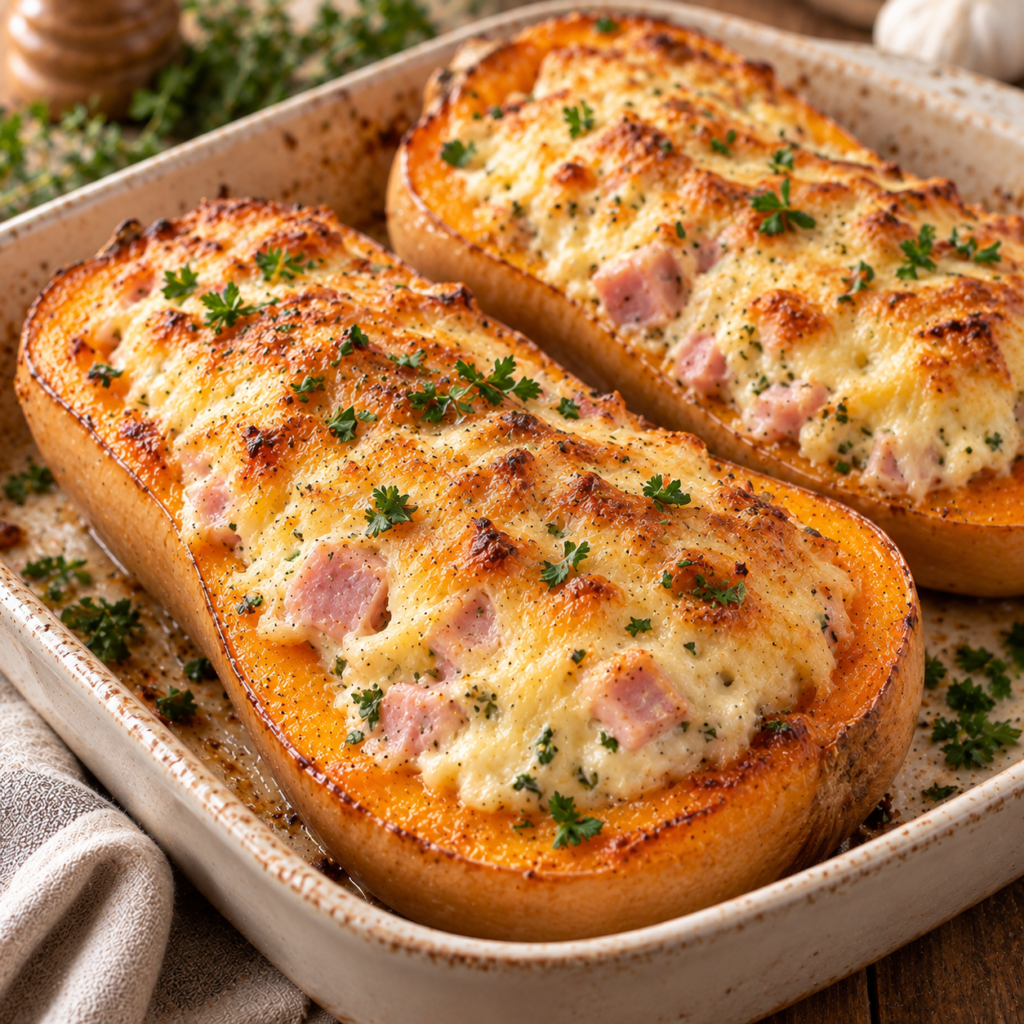 Butternut farcie au jambon et Boursin