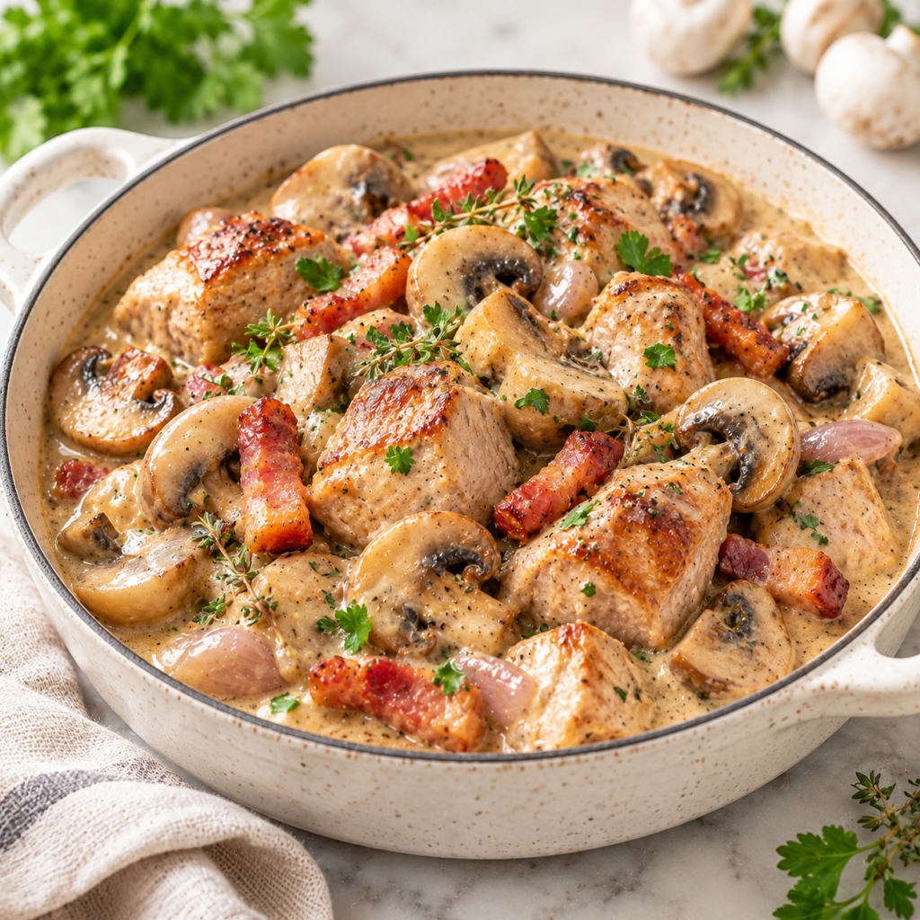 Sauté de porc forestier aux champignons