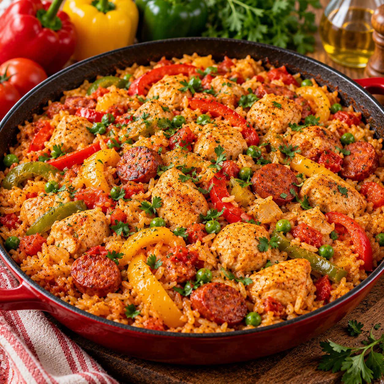 Riz à l’espagnole au poulet et aux poivrons