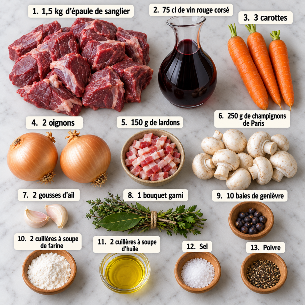Civet de sanglier au vin rouge corsé