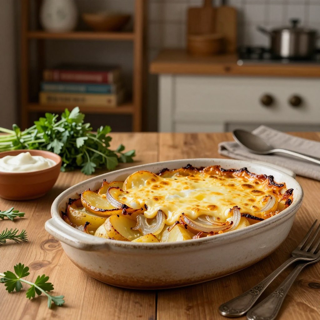 Gratin de pommes de terre à la raclette et aux oignons fondants