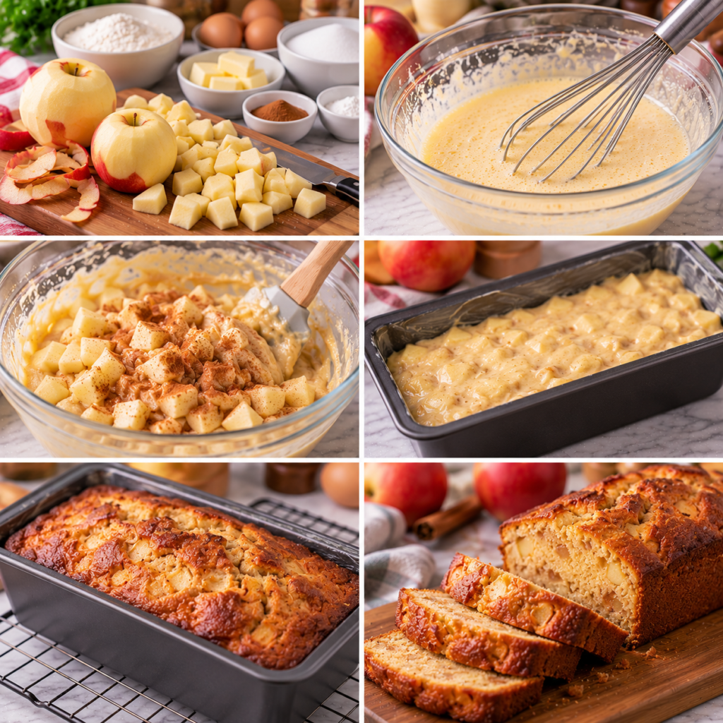 A rustic kitchen table set in a warm, inviting home, featuring a beautifully baked apple cinnamon cake, sliced to reveal its moist, fluffy interior. In the foreground, a unique spatula, known as "spatule maryse," made of flexible silicone, is gently lifting a piece of cake, showcasing its soft texture and rich, golden-brown crust. Soft, natural lighting enhances the scene, casting a gentle glow over a few scattered apple slices and a sprinkle of cinnamon, adding to the cozy atmosphere. The background features blurred kitchen elements, such as a wooden cutting board, jars of spices, and fresh apples, creating an inviting culinary environment. The overall mood is warm and comforting, evoking the joy of baking and sharing homemade treats. Cake pomme cannelle à l’ancienne