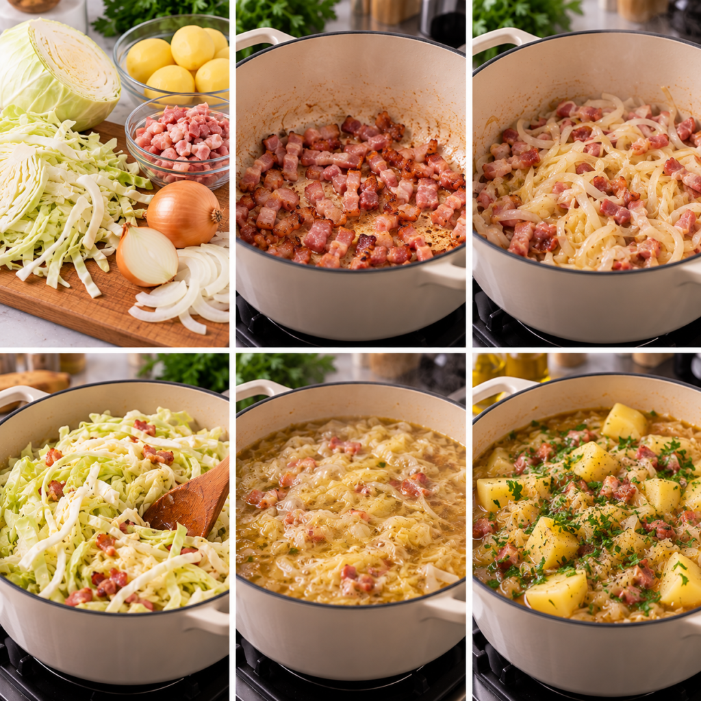 Chou blanc aux lardons et pommes de terre