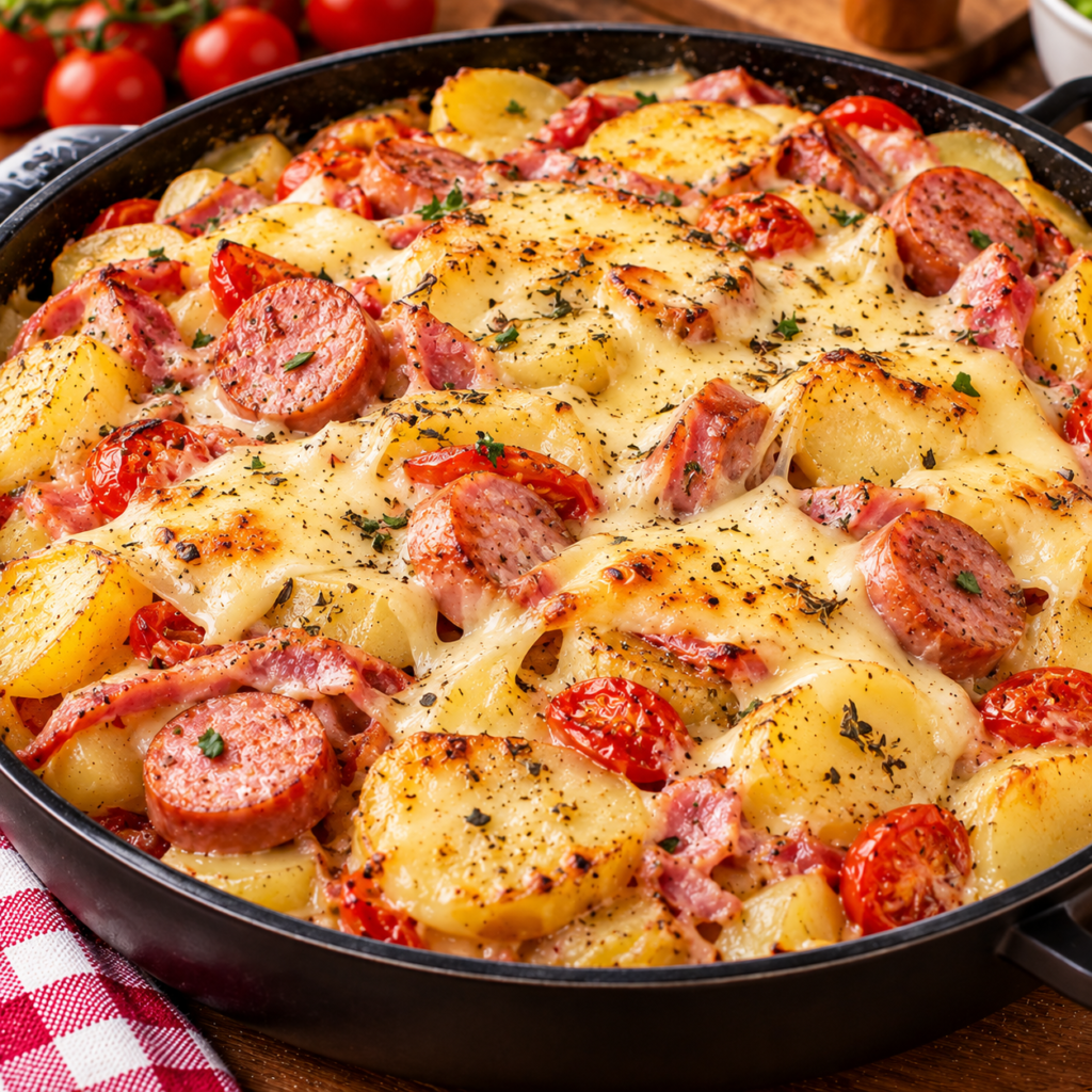 Sauciflette provençale pommes de terre saucisses et raclette