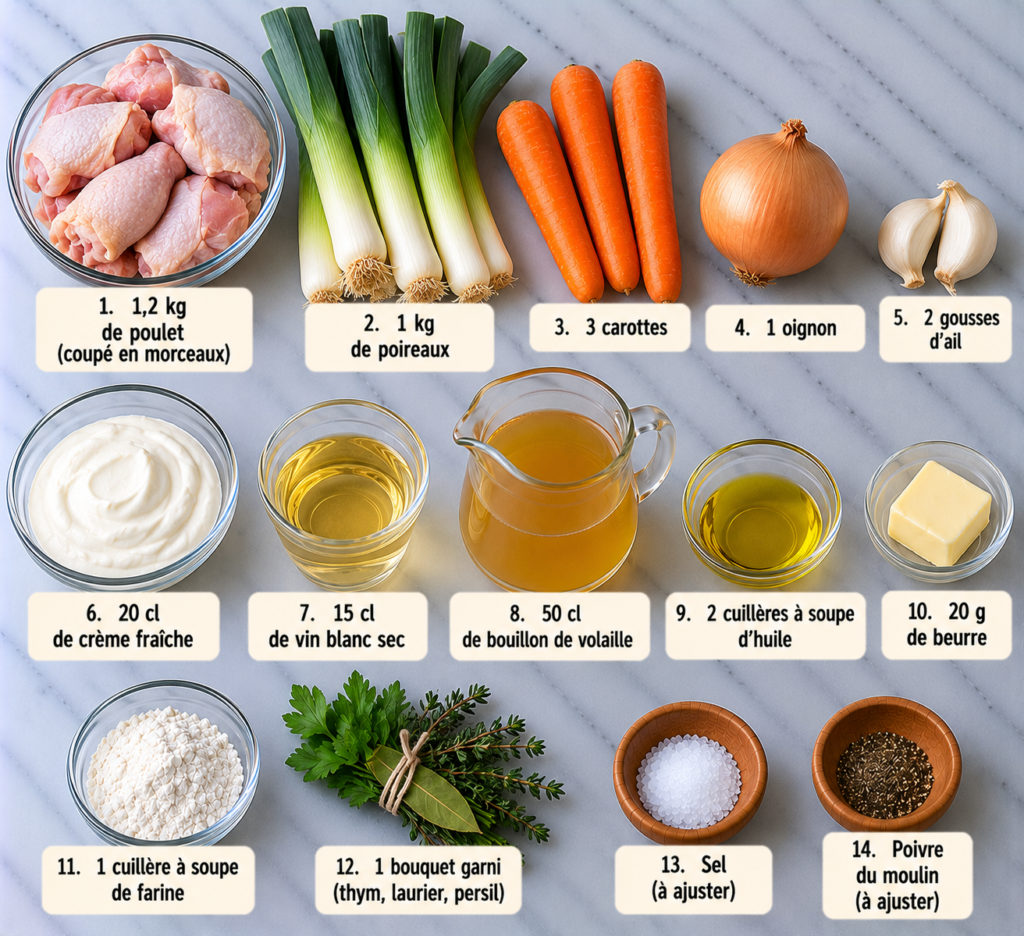 Poulet Mijoté aux Poireaux et à la Crème