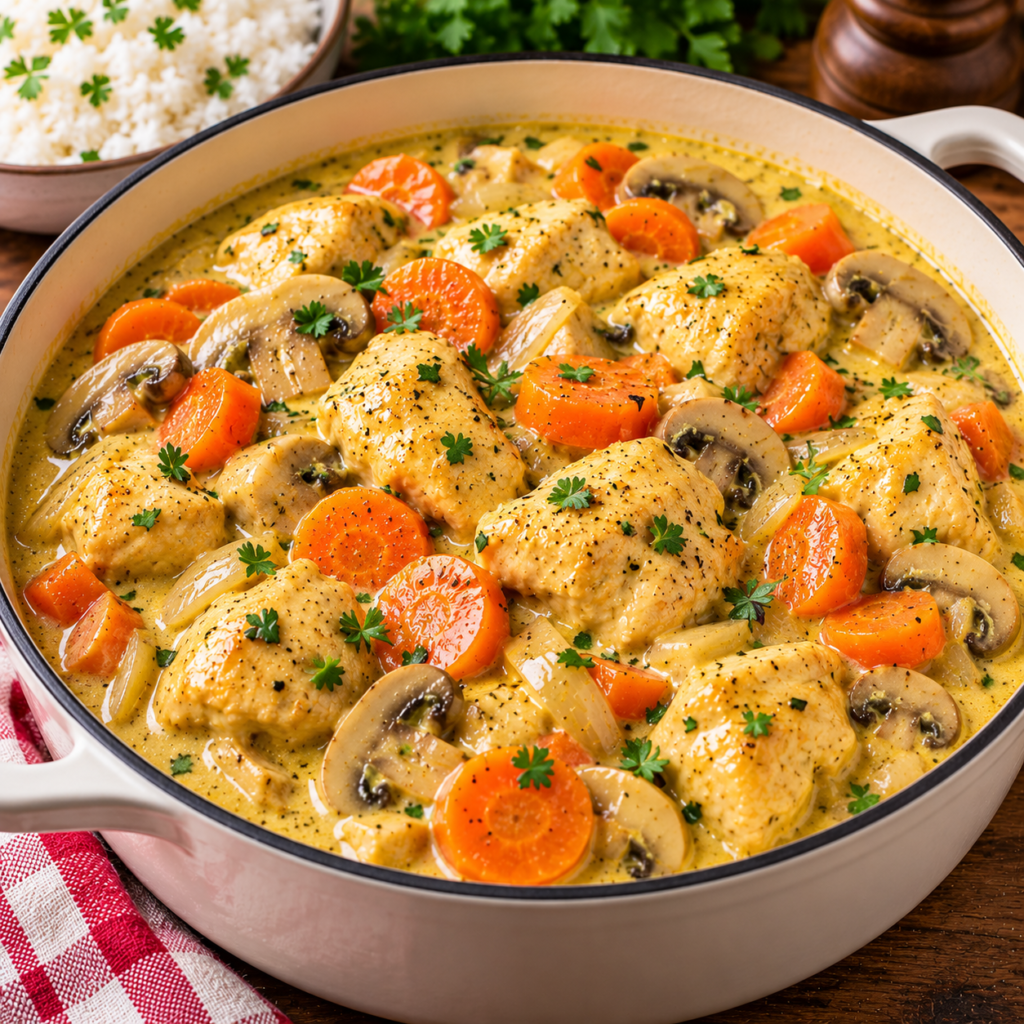Blanquette de poulet au curry doux