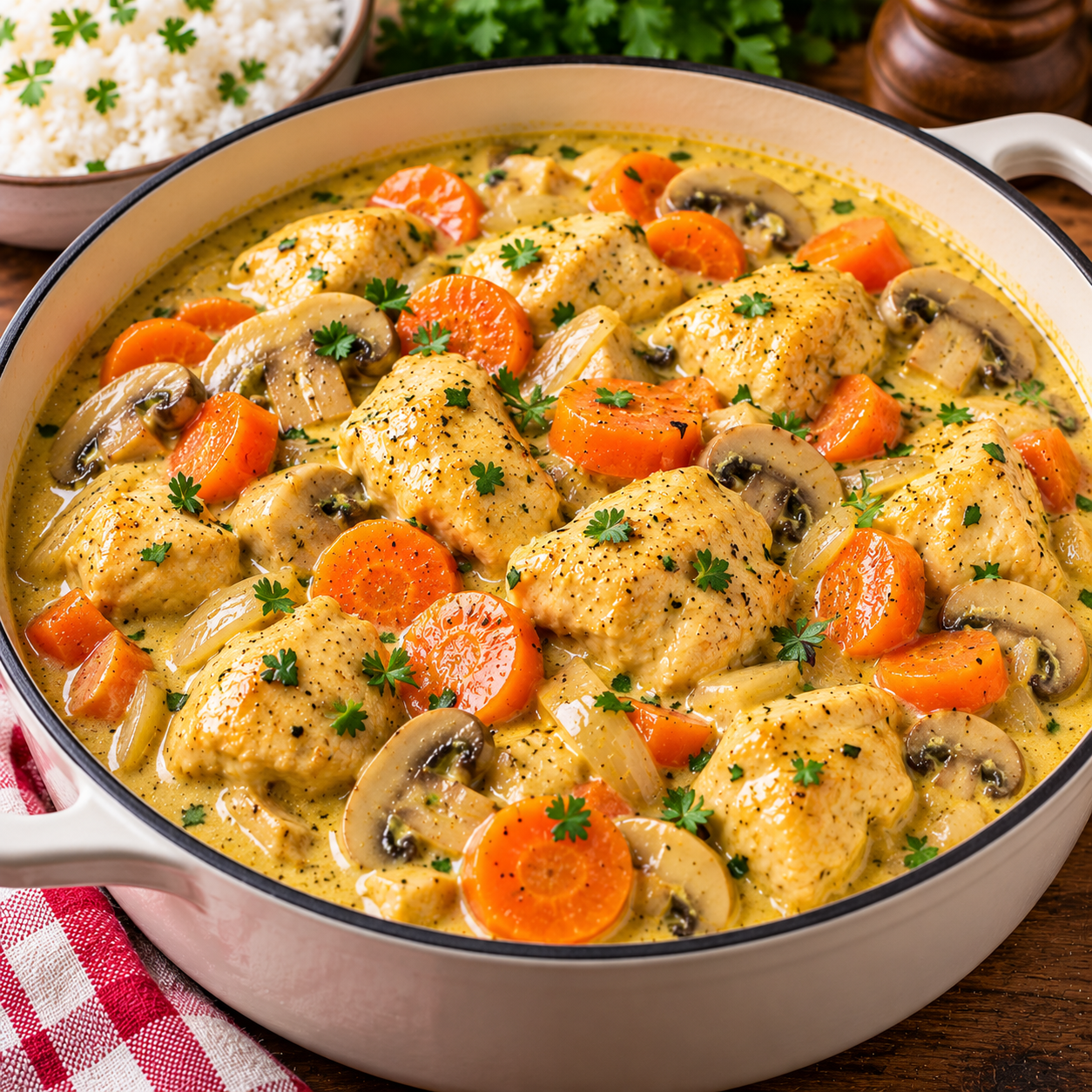 Blanquette de poulet au curry doux